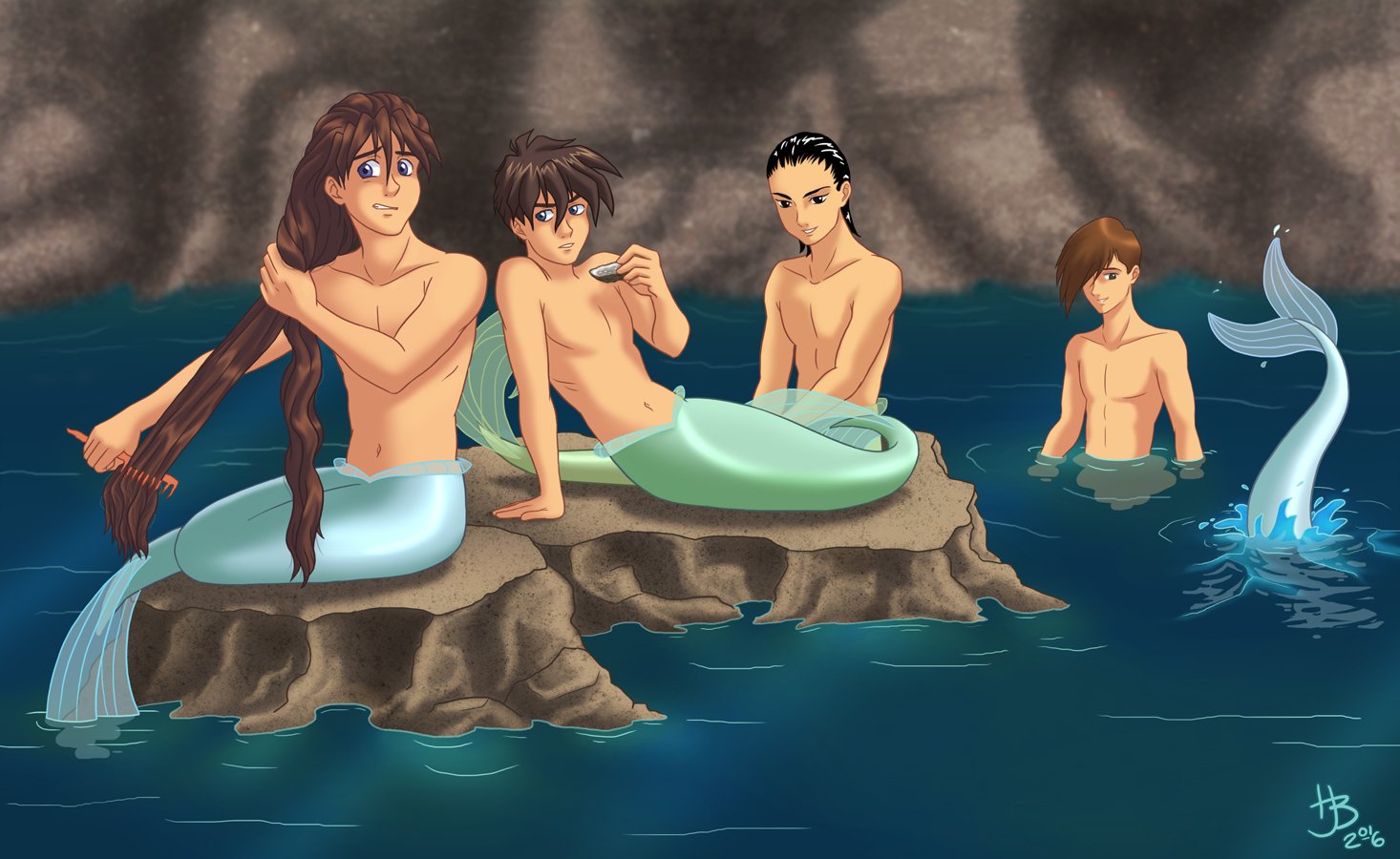 Download Long Hair Hair Water Tail Merman Fantasy Mermaid Art