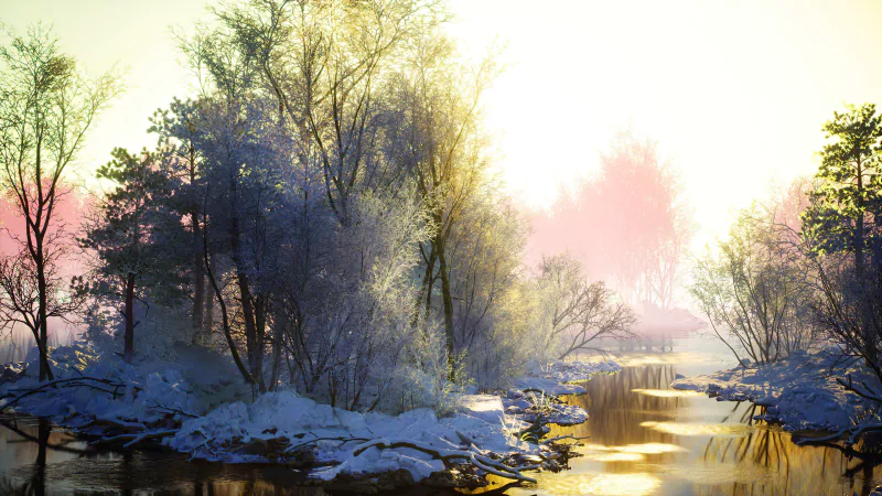 snow fog nature river artistic winter Image