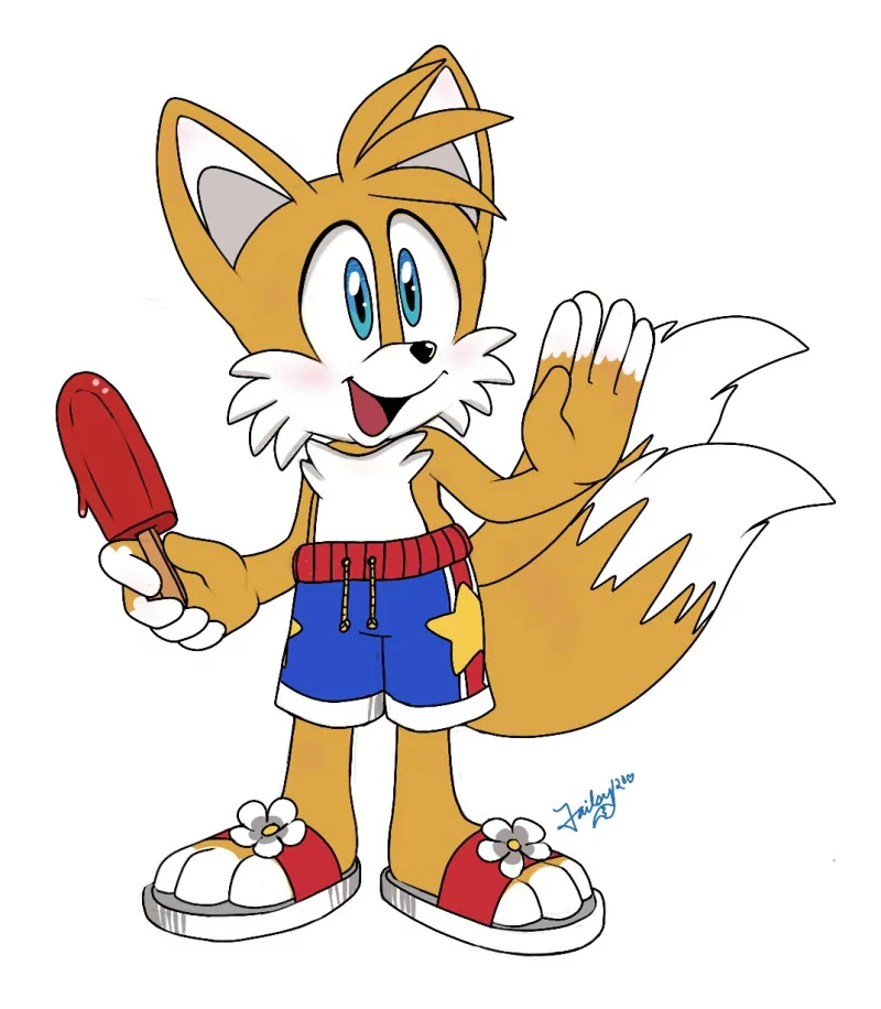 shorts blue eyes cute smile sandal paw popsicle Miles 'Tails' Prower video game Sonic the Hedgehog Image