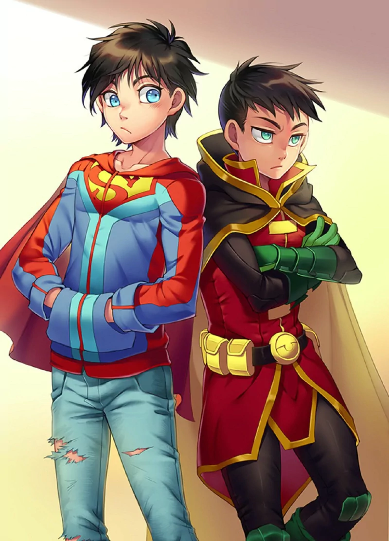 black hair DC Comics Damian Wayne Jon Kent Robin (DC Comics) Superboy Comic Super-Sons Image