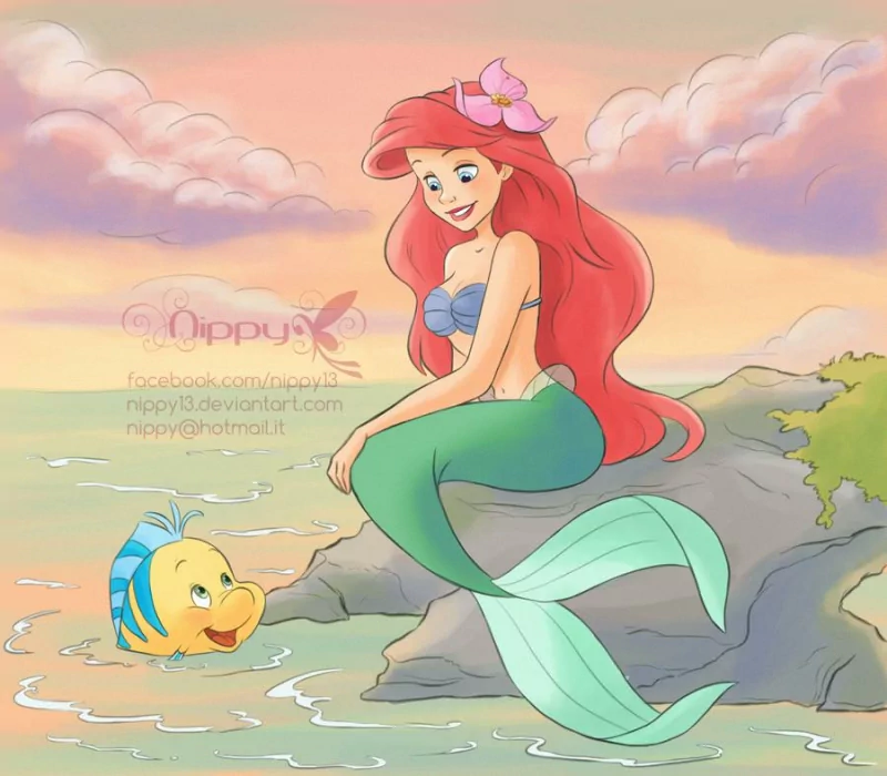 The Little Mermaid sea red hair mermaid Flounder (The Little Mermaid) Ariel (The Little Mermaid) movie The Little Mermaid (1989) Image