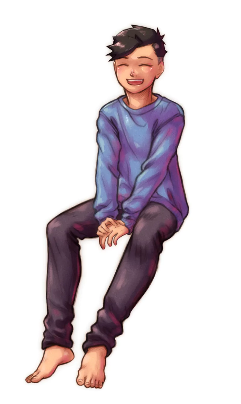 shirt black hair barefoot feet smile Conner Kent movie Reign of the Supermen Image