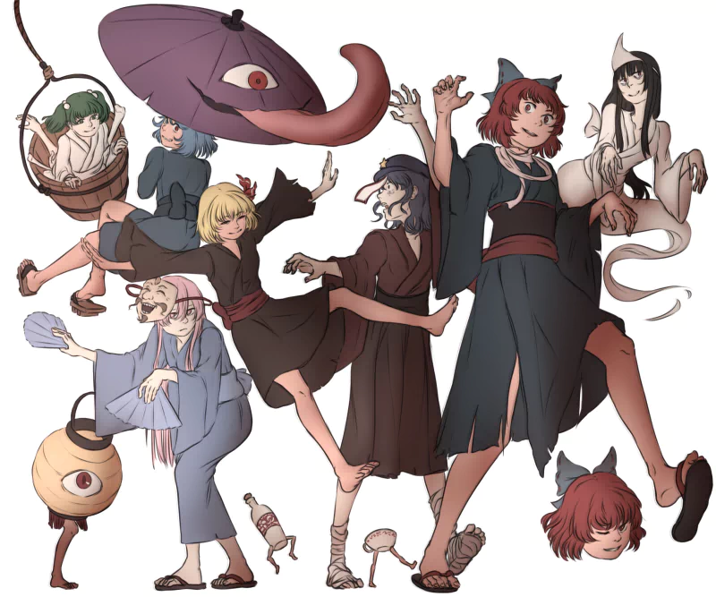 Kisume (Touhou) Yoshika Miyako Rumia (Touhou) Hata no Kokoro Kogasa Tatara Sekibanki (Touhou) Okiku Anime Touhou Image