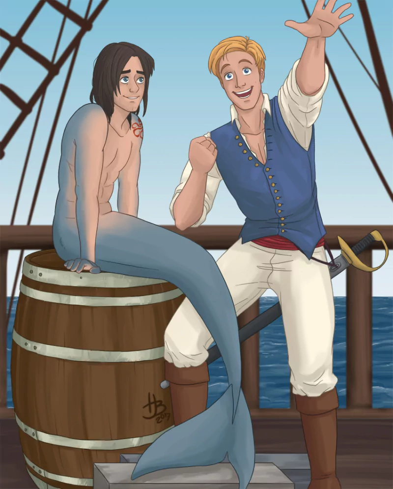 brown hair blonde merman Bucky Barnes Steve Rogers fantasy mermaid Image