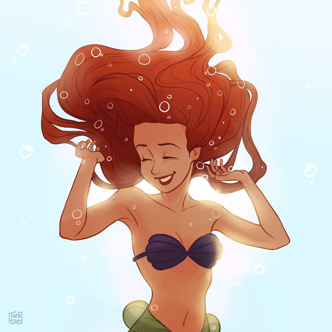 Download The Little Mermaid Long Hair Smile Red Hair Mermaid Ariel (The Little Mermaid) Movie The Little Mermaid (1989) Art