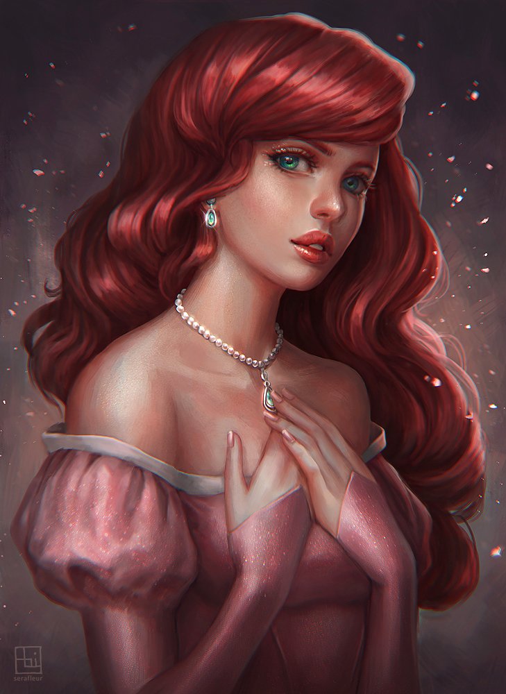 Download Jewelry Pink Dress The Little Mermaid Red Hair Ariel (The Little Mermaid) Movie The Little Mermaid (1989) Art