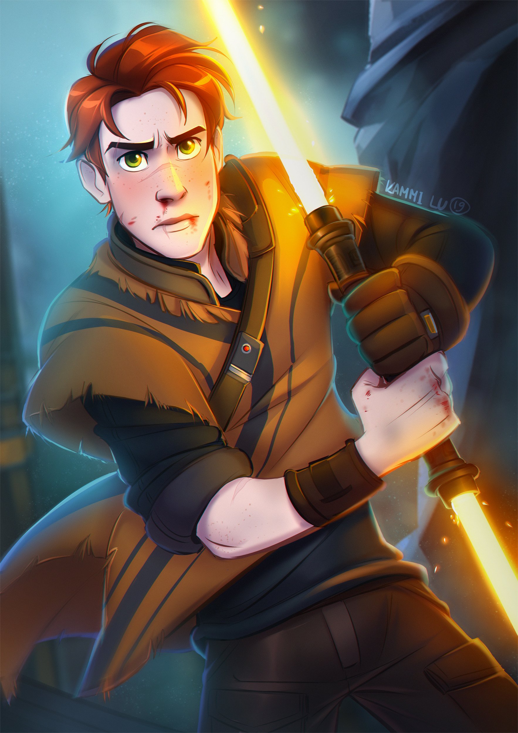 Download Green Eyes Red Hair Lightsaber Cal Kestis Video Game Star Wars Jedi: Fallen Order Art