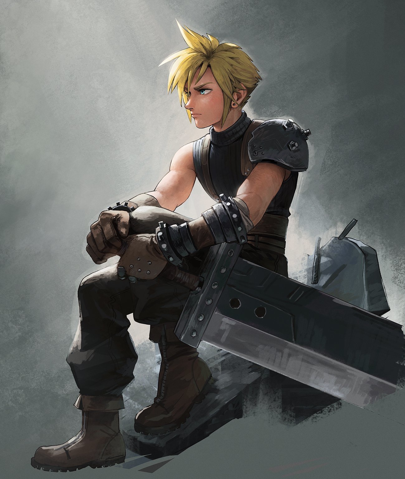 Download Blue Eyes Buster Sword Blonde Cloud Strife Video Game Final Fantasy VII Art