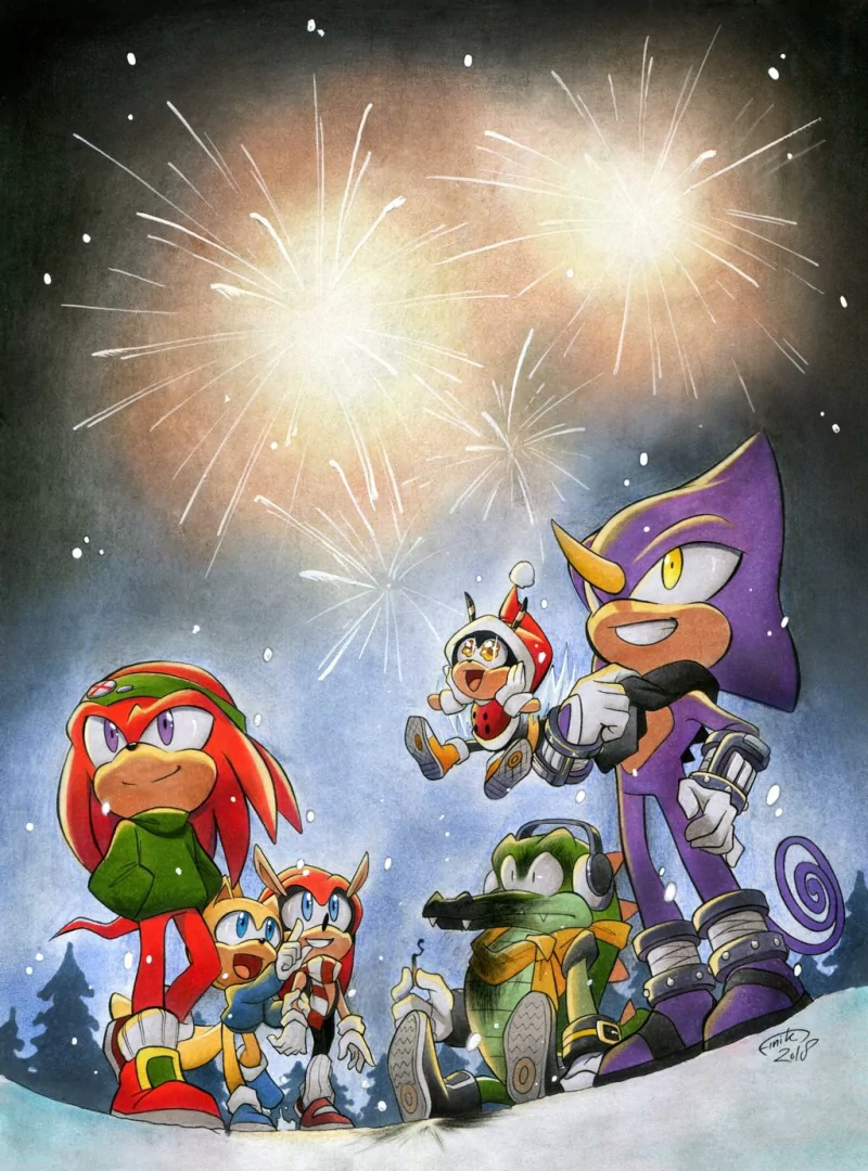 smile fireworks Vector the Crocodile Mighty the Armadillo Ray the Flying Squirrel Espio the Chameleon Knuckles the Echidna video game Sonic the Hedgehog Image