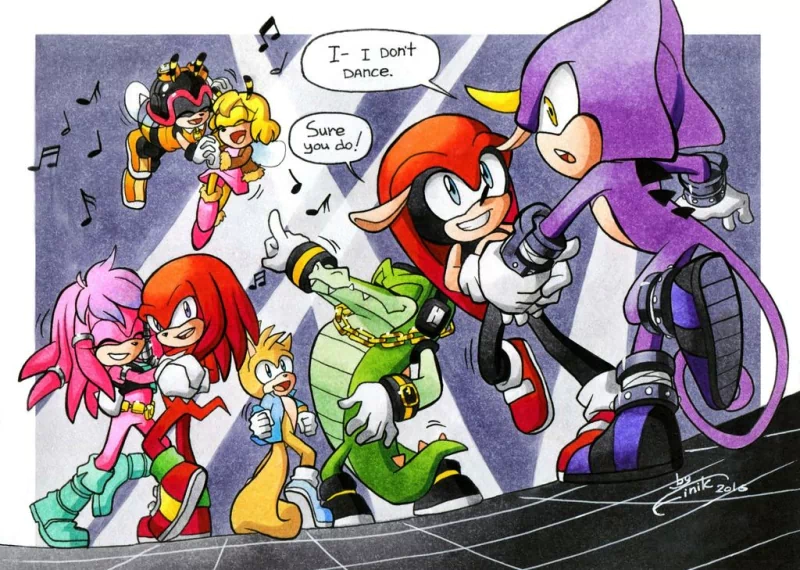 dancing Saffron Burrows Knuckles the Echidna Julie-Su (Sonic the Hedgehog) Vector the Crocodile Espio the Chameleon Ray the Flying Squirrel Comic Sonic the Hedgehog Image