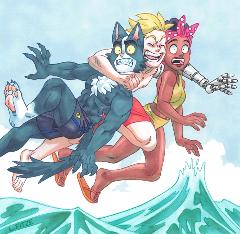 shorts sandal blonde water paw feet swimsuit Quinn Airgon Avocato (Final Space) Gary Goodspeed TV Show Final Space Image