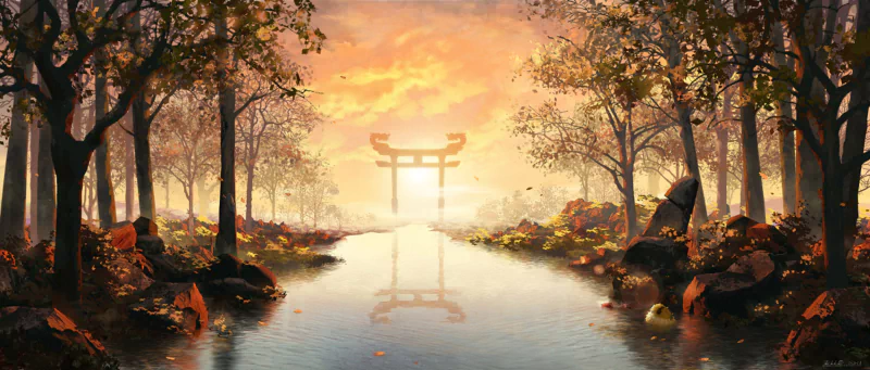cloud sky tree flower river sunset Anime shrine anime sunset Sky Anime Image