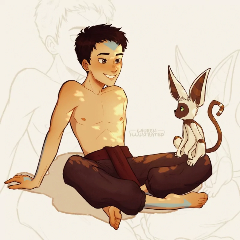 smile Momo (Avatar) barefoot feet Aang (Avatar) Anime Avatar: The Last Airbender Image