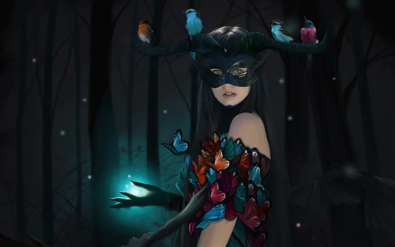 horns butterfly bird mask fantasy witch Image