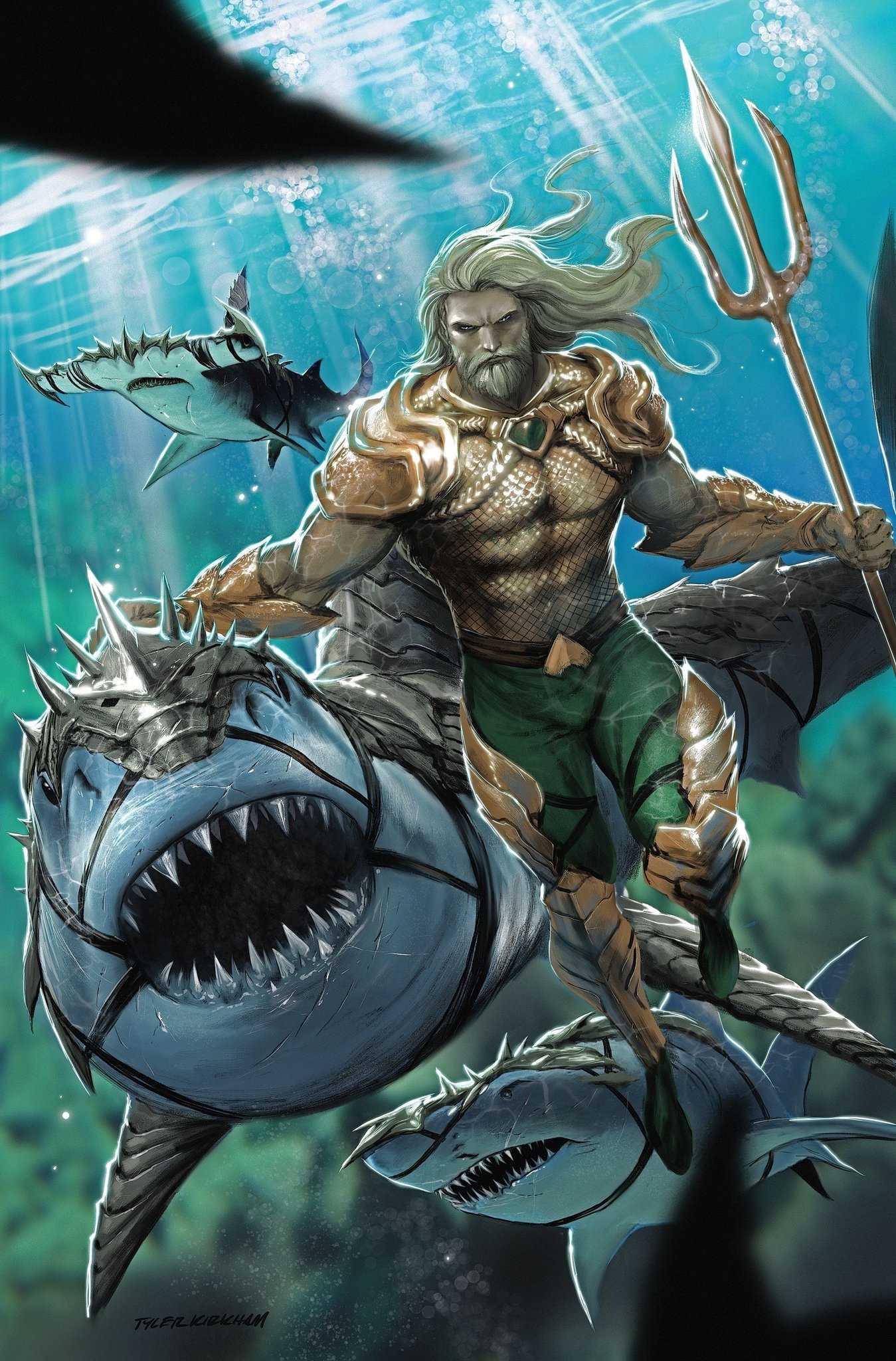 Download Trident Arthur Curry Blonde DC Comics Underwater Hammerhead Shark Shark Comic Aquaman Art