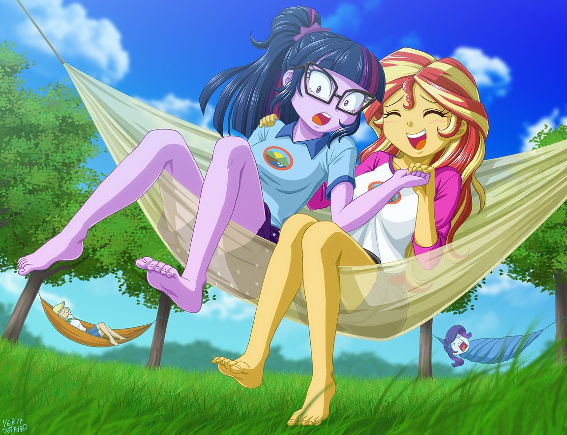 Download Two-toned Hair Ponytail Glasses Hammock Feet Applejack (My Little Pony) Rarity (My Little Pony) Sunset Shimmer Sci-Twi (My Little Pony) Movie My Little Pony: Equestria Girls - Legend Of Everfree Art