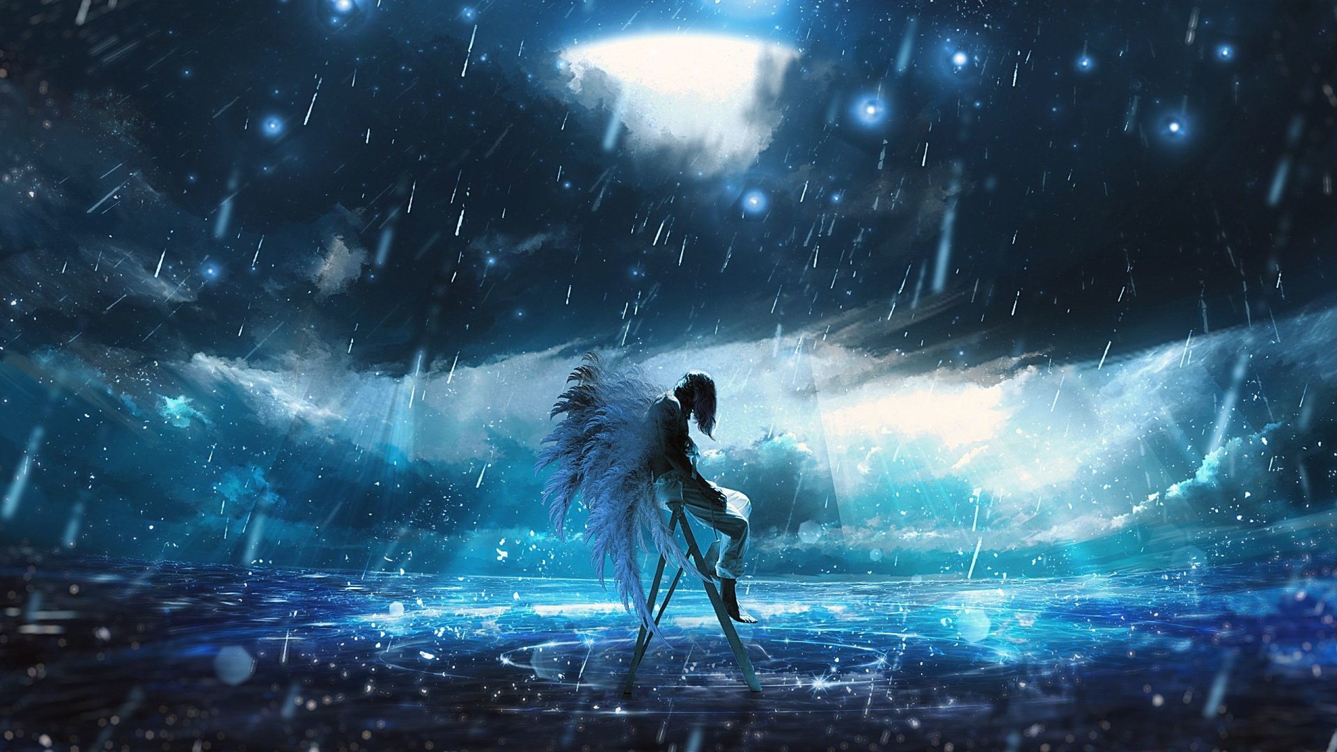 Download Blue Rain Cloud Sky Wings Fantasy Angel Art by Nikos23