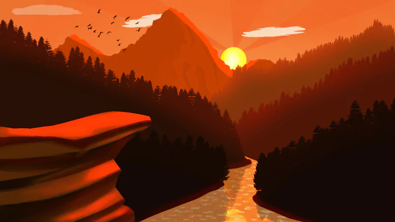 river mountain landscape artistic sunrise Image