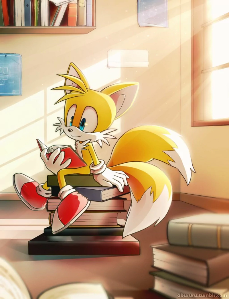 smile reading blue eyes book Miles 'Tails' Prower video game Sonic the Hedgehog Image