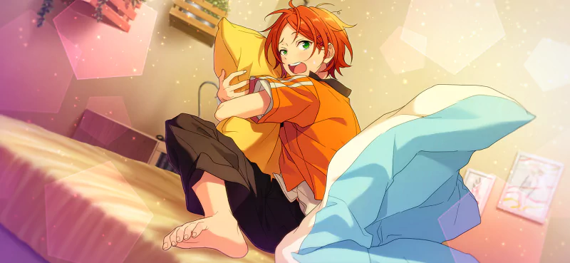 Hinata Aoi (Ensemble Stars) bed red hair feet pillow video game Ensemble Stars! Image