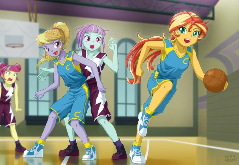Cloudy Kicks (My Little Pony) Sunny Flare two-toned hair Sour Sweet (My Little Pony) basketball Sunset Shimmer movie My Little Pony: Equestria Girls - Friendship Games Image