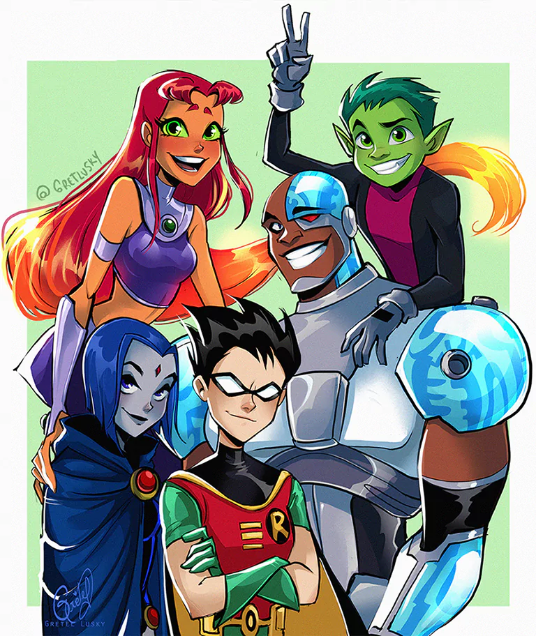 Garfield Logan Dick Grayson Starfire (DC Comics) Beast Boy Raven (DC Comics) Cyborg (DC Comics) Robin (DC Comics) TV Show Teen Titans Image