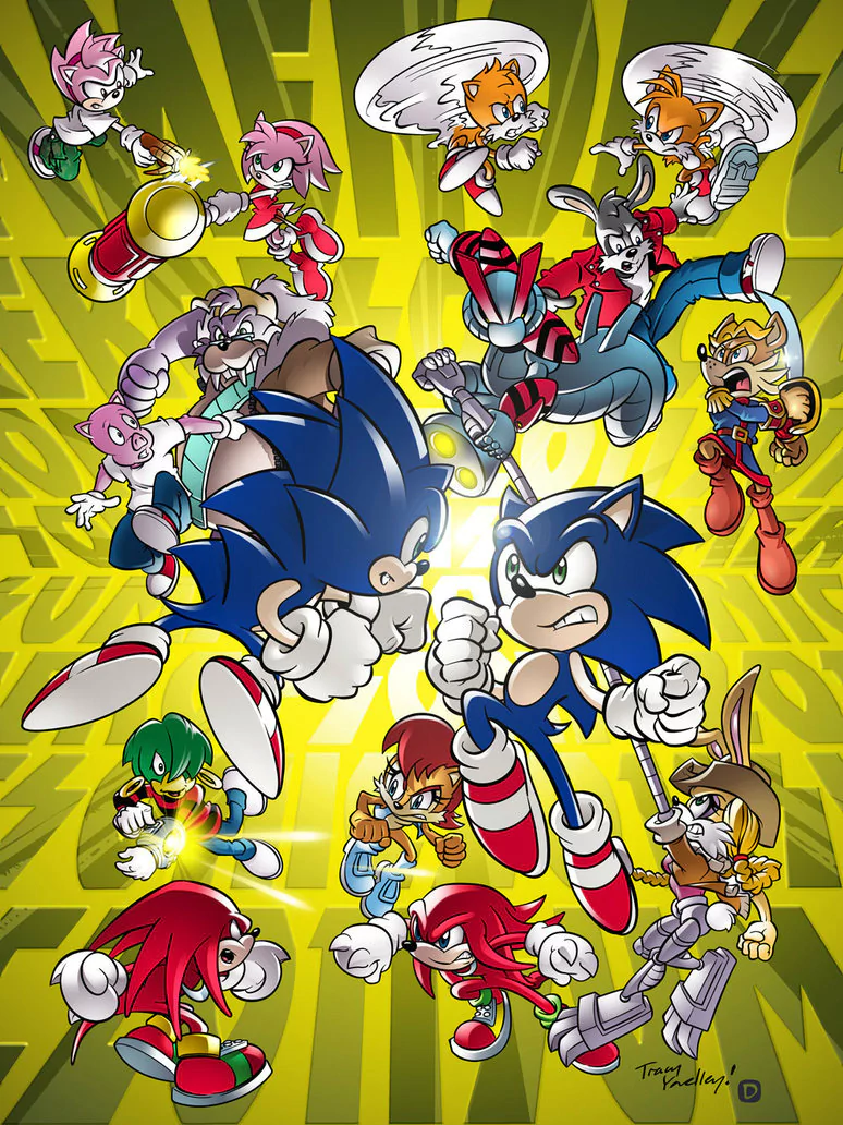 Shortfuse the Cybernik Porker Lewis Johnny Lightfoot Tekno the Canary Amy Rose Freedom Fighters (Sonic the Hedgehog) Miles 'Tails' Prower Knuckles the Echidna Bunnie Rabbot Antoine D'Coolette Rotor the Walrus Sally Acorn crossover Comic Sonic the Hedgehog Image