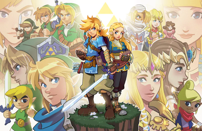 Young Link Toon Link blue eyes sword blonde Princess Zelda Link video game The Legend of Zelda: Breath of the Wild Image