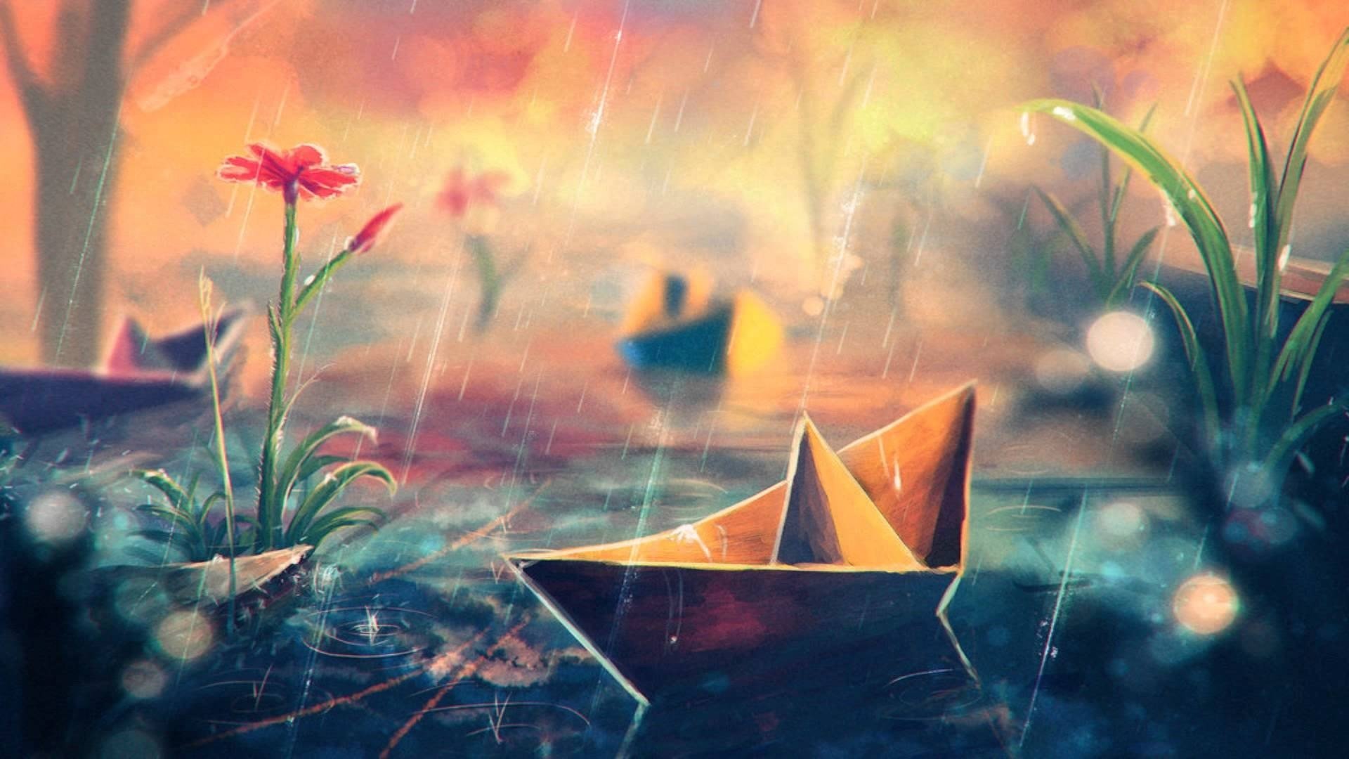 Download Flower Rain Paper Boat Artistic Boat Art