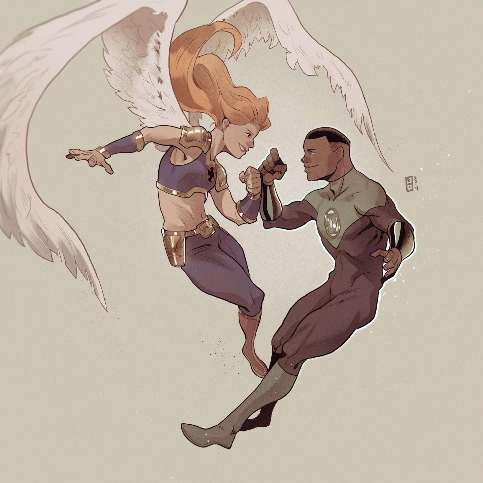 Download Red Hair Hawkgirl (DC Comics) Wings Green Lantern John Stewart  (Green Lantern) Hawkwoman (DC Comics) Comic Justice League Art, image size:1920x1920