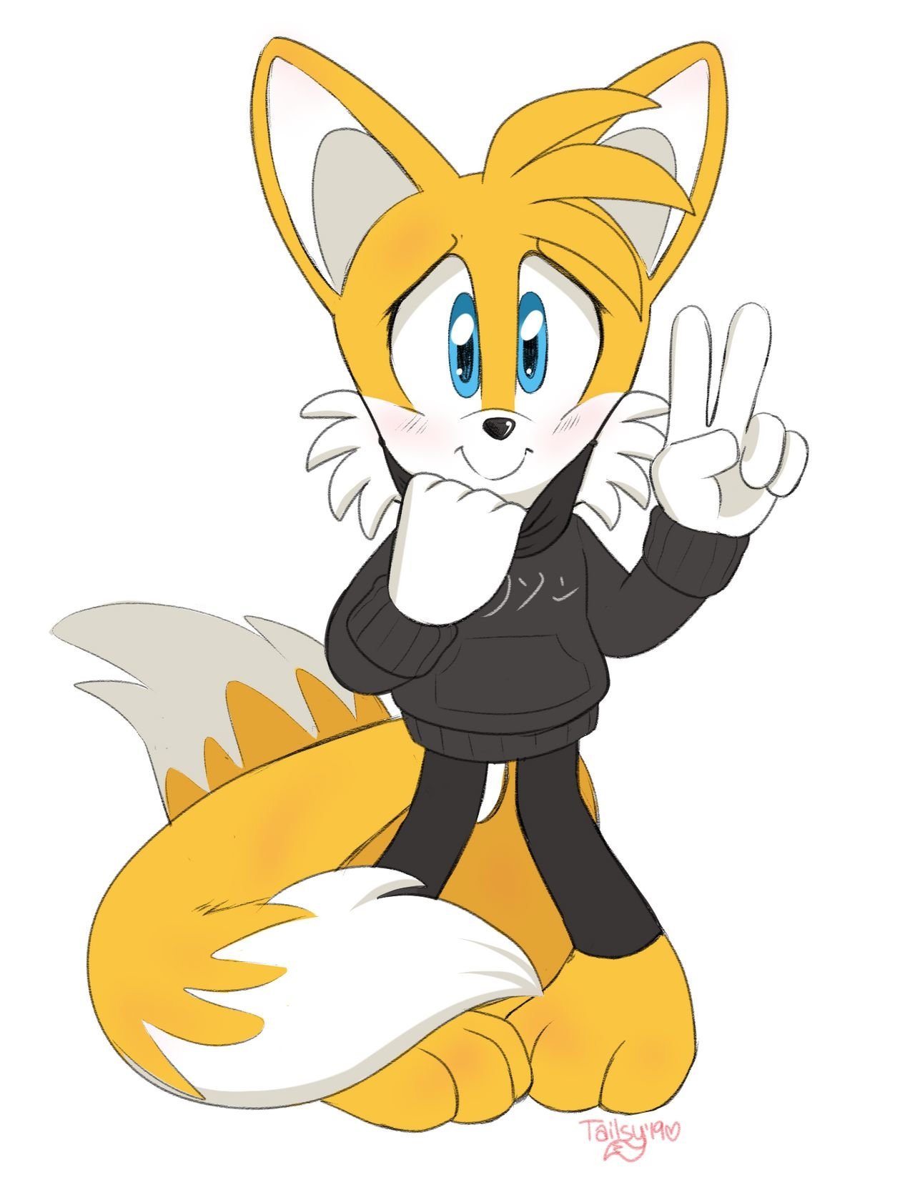 Download Cute Tail Blue Eyes Peace Sign Smile Paw Mask COVID-19 Miles 'Tails' Prower Video Game Sonic The Hedgehog Art