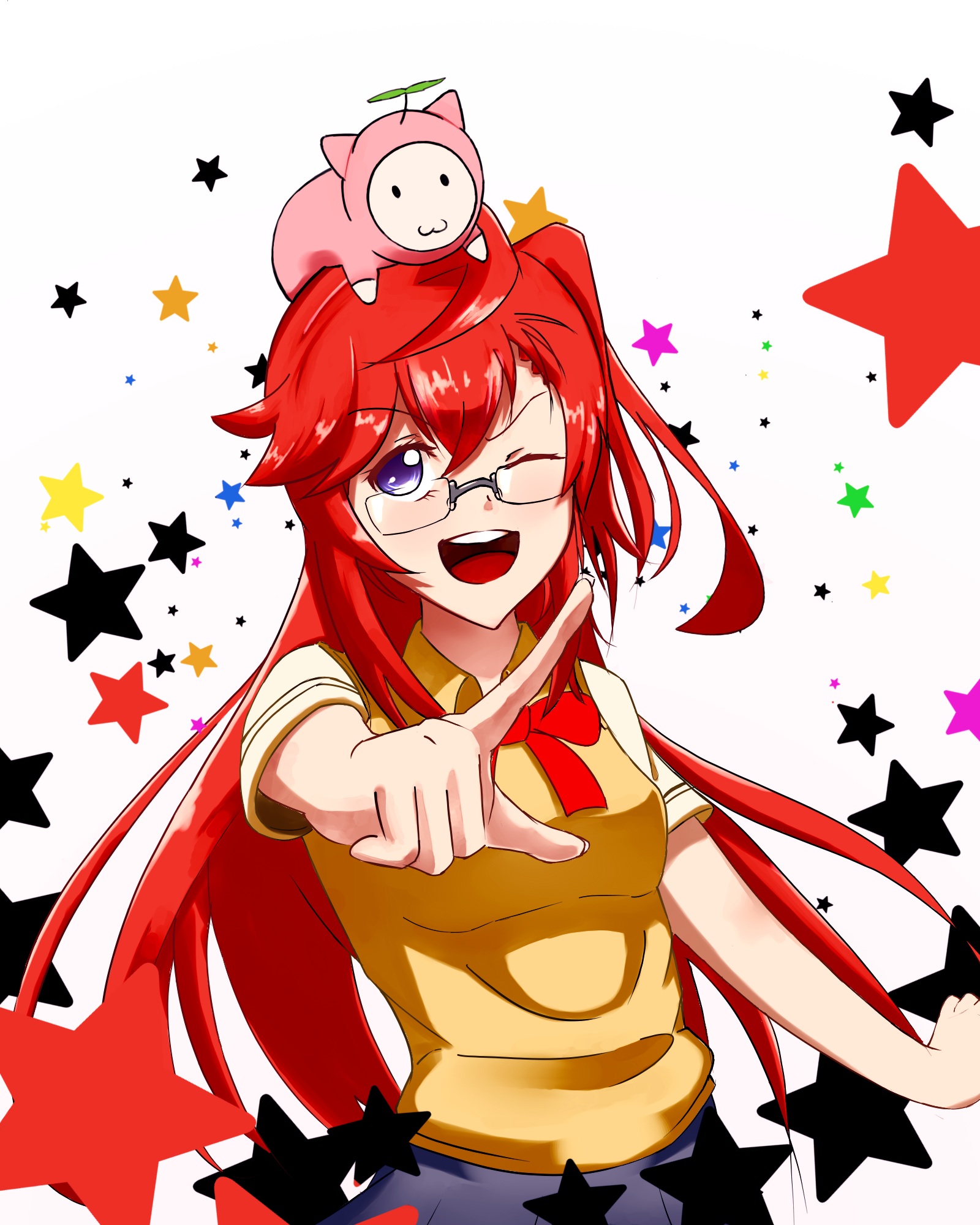 ❥︎❥︎緋咲‪ஐ‬hisaki❥︎❥︎ページ Download Star Glasses Wink Purple Eyes Red Hair Ichika