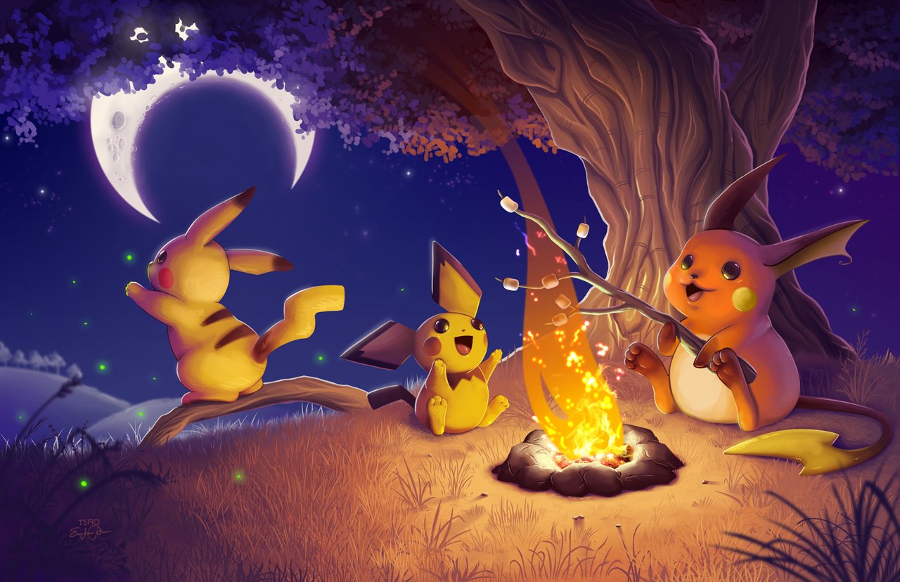 Download Campfire Pikachu Pichu (Pokémon) Raichu (Pokémon) Anime Pokemon Art