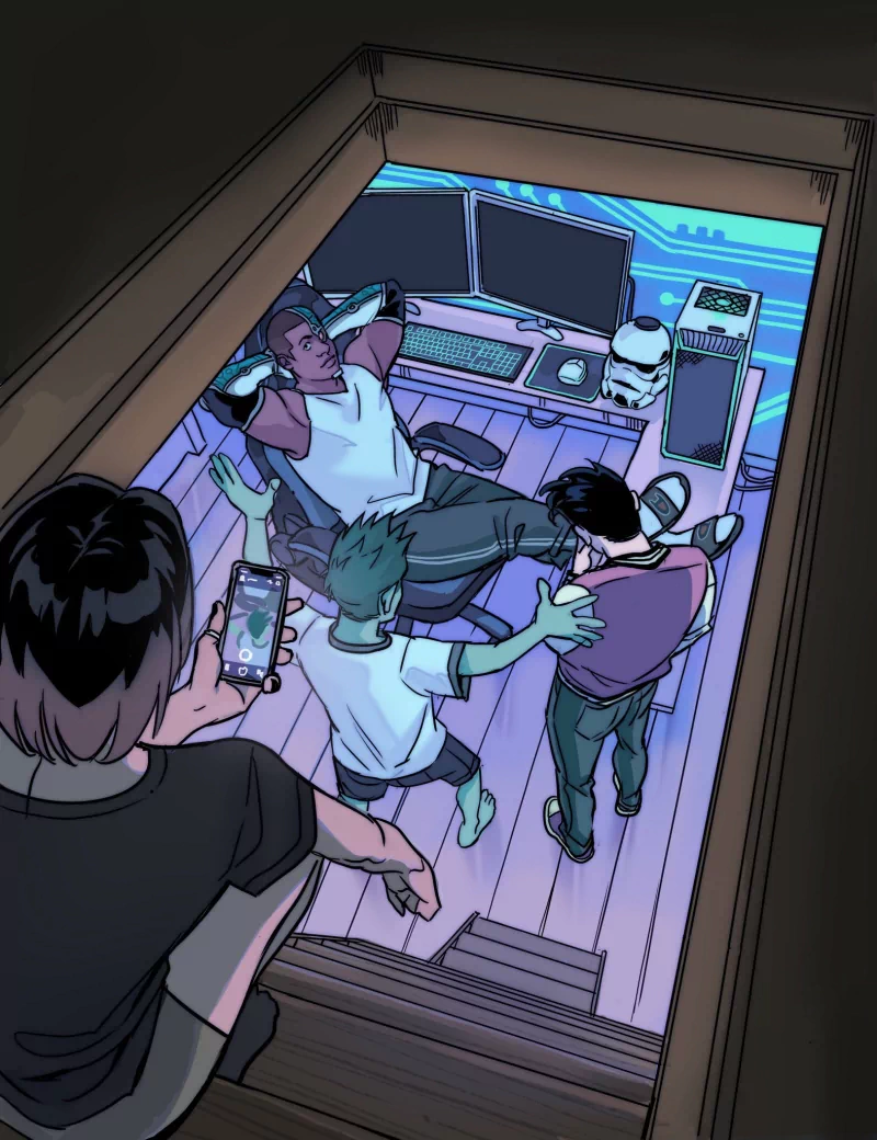 Beast Boy phone Dick Grayson Garfield Logan Cyborg (DC Comics) Victor Stone Raven (DC Comics) Comic Teen Titans Image