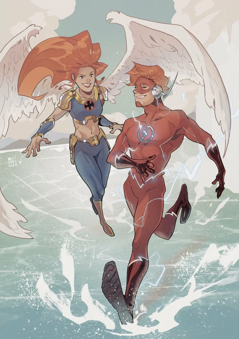 red hair wings Wally West Flash Hawkgirl (DC Comics) Hawkwoman (DC Comics) Comic Justice League Image