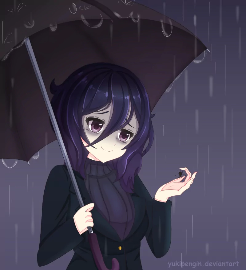 purple hair spider umbrella rain Oka Ruto video game Yandere simulator Image