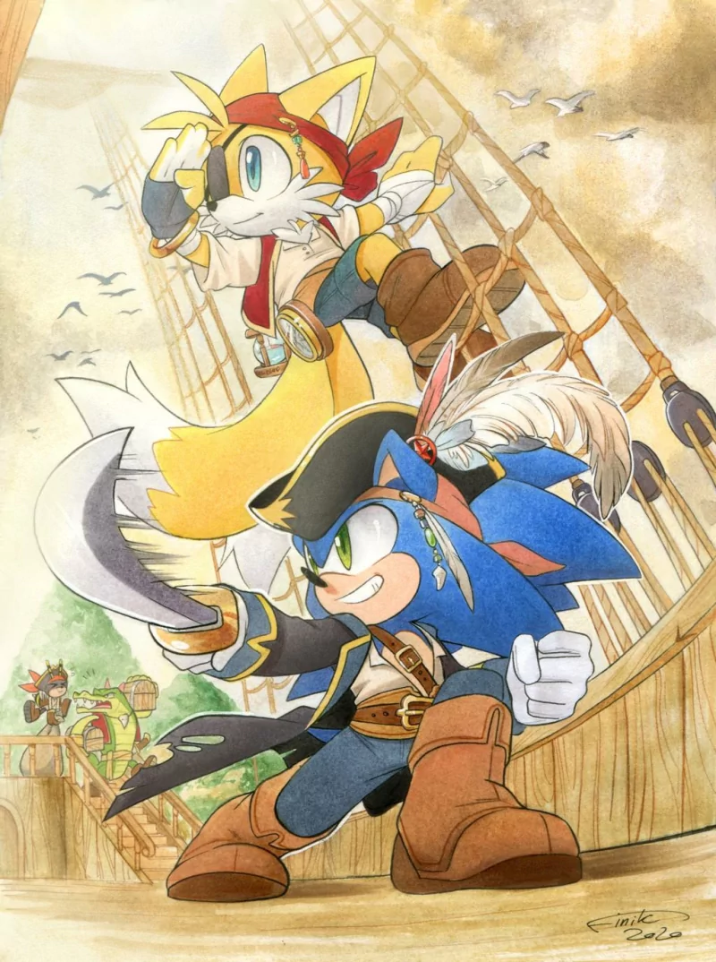 eye patch sword seagull Charmy Bee Vector the Crocodile pirate smile Miles 'Tails' Prower video game Sonic the Hedgehog Image