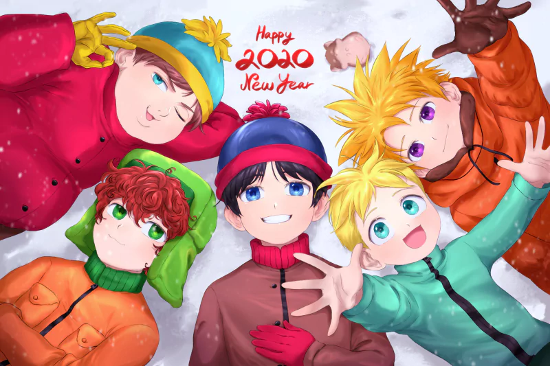 hat brown hair black hair red hair blonde New Year 2020 Kenny McCormick Eric Cartman Butters Stotch Kyle Broflovski Stan Marsh TV Show South Park Image