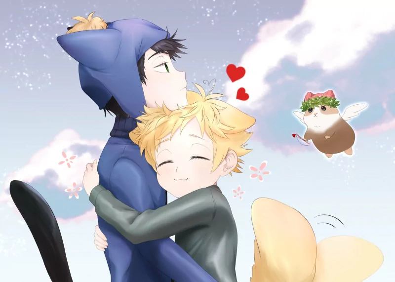 tail animal ears Stripe (South Park) hug Craig Tucker Tweek Tweak TV Show South Park Image