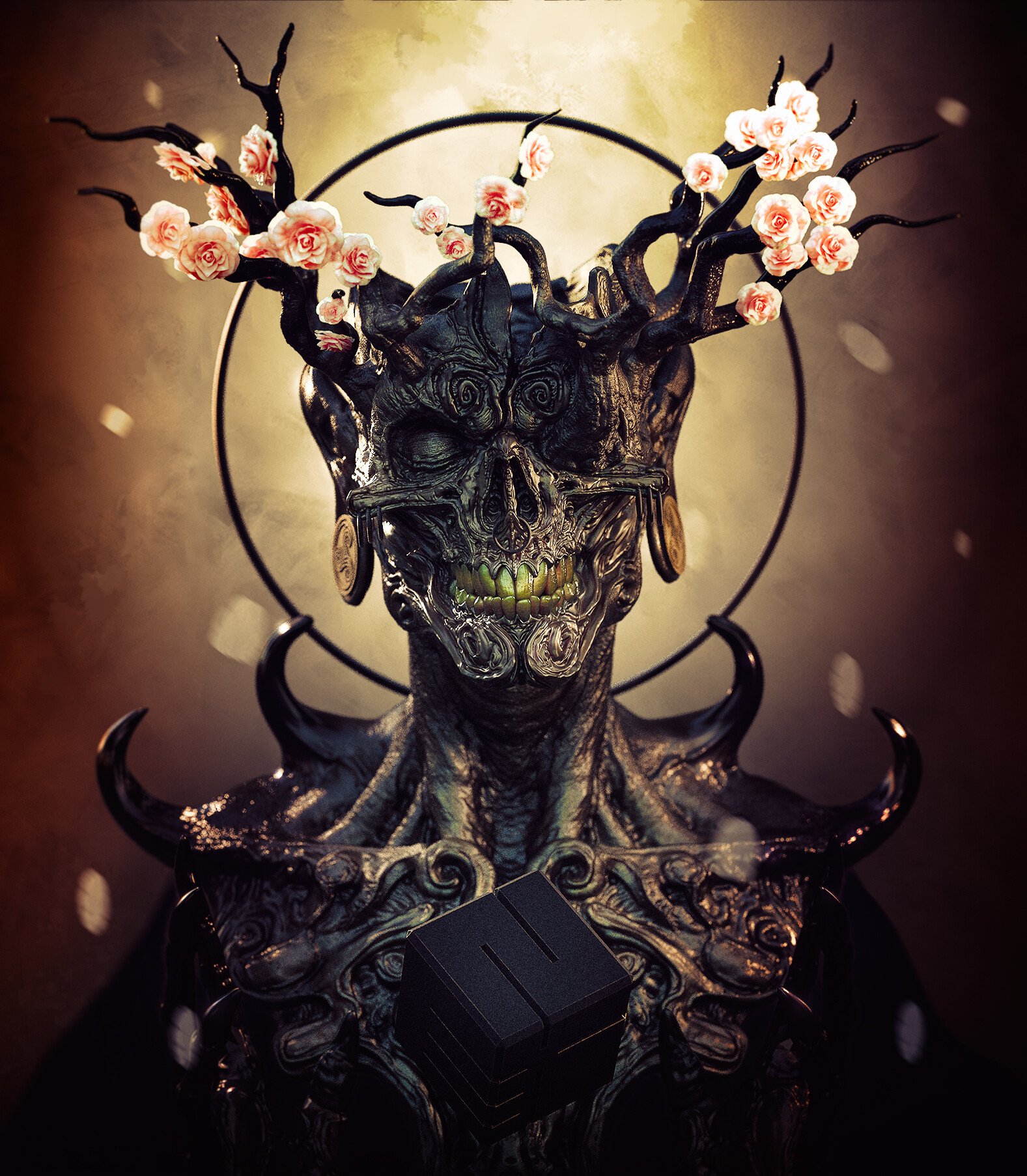 Download Dark Demon Skull Flower Dark Art Art