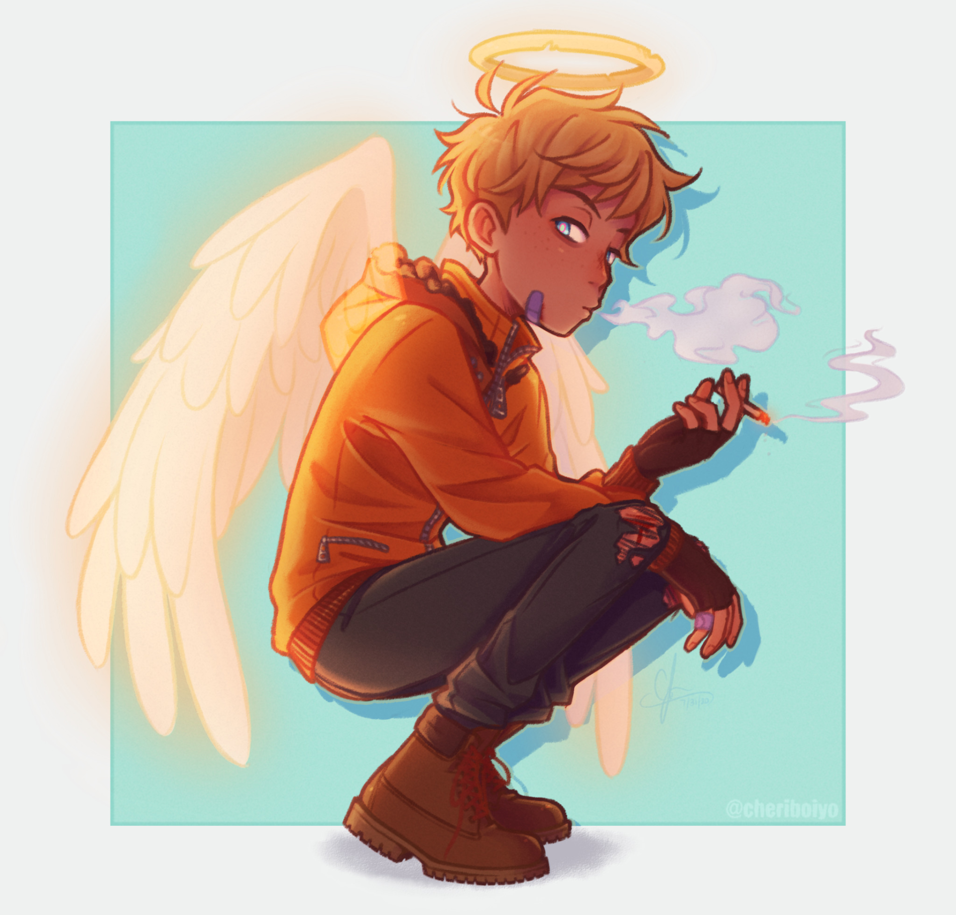 Download Bandage Hoodie Blonde Boots Cigarette Wings Angel Kenny McCormick TV Show South Park Art