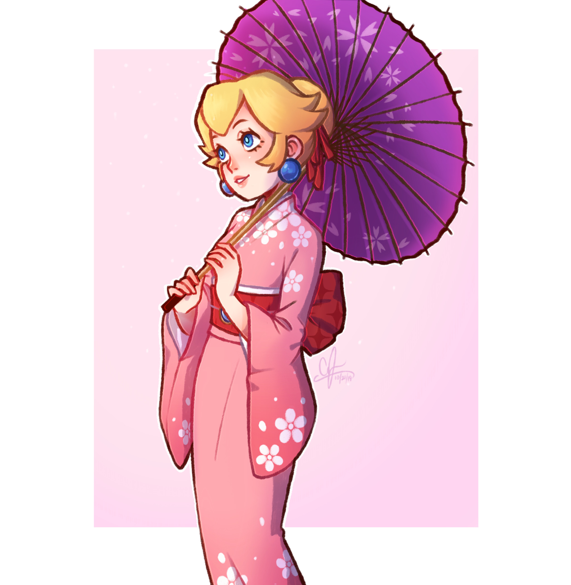 Download Kimono Blue Eyes Blonde Umbrella Princess Peach Video Game Mario Kart Tour Art