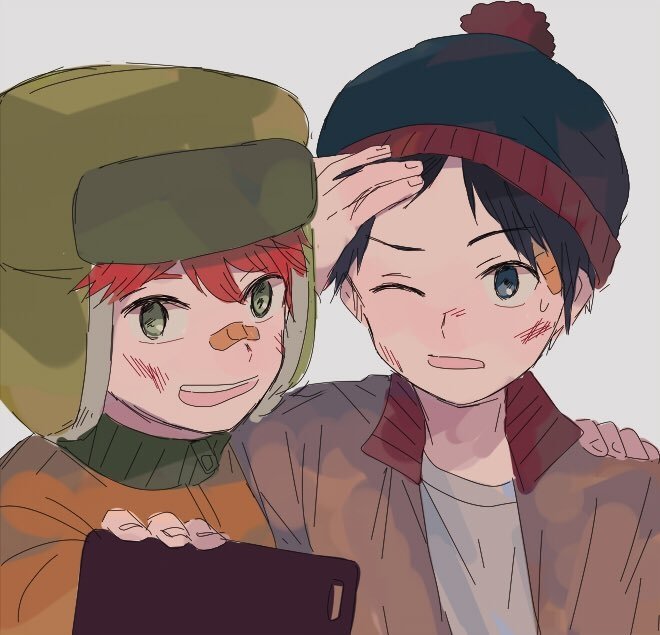 Download Red Hair Black Hair Hat Kyle Broflovski Stan Marsh TV Show South Park Art