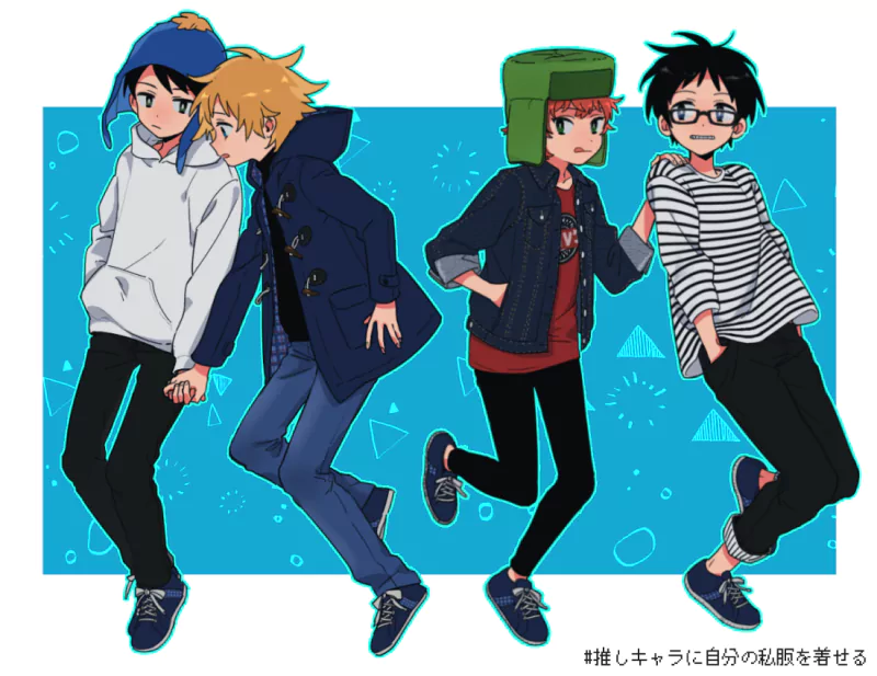 red hair jacket sneakers blonde black hair glasses hat Stan Marsh Kyle Broflovski Craig Tucker Tweek Tweak TV Show South Park Image