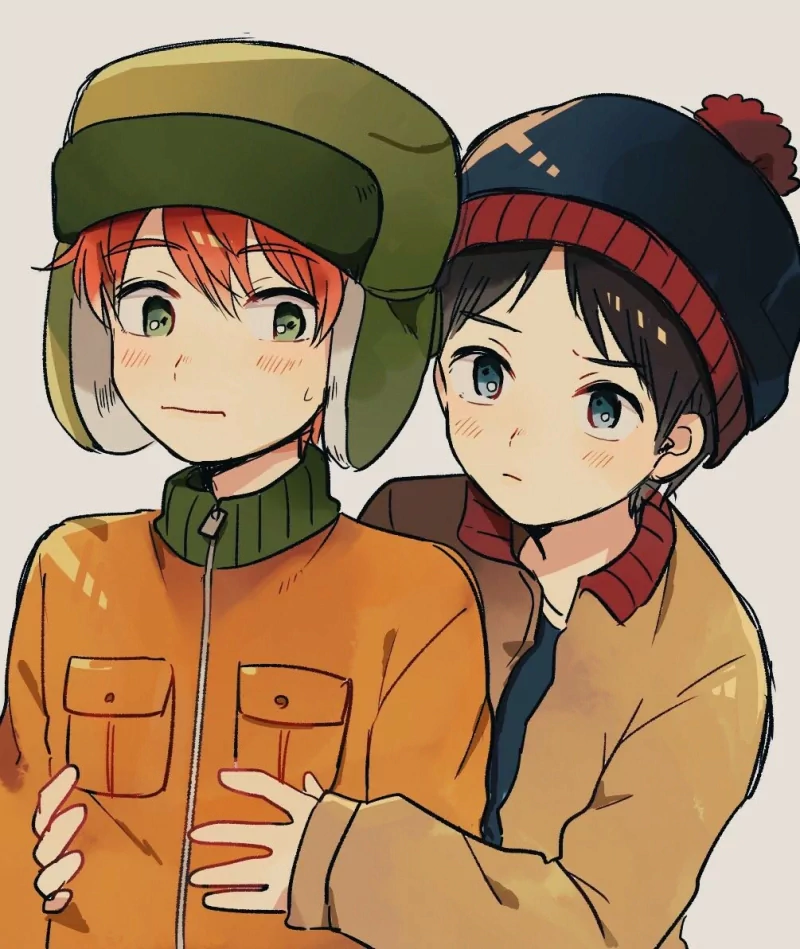 blue eyes green eyes hat blush Stan Marsh Kyle Broflovski TV Show South Park Image