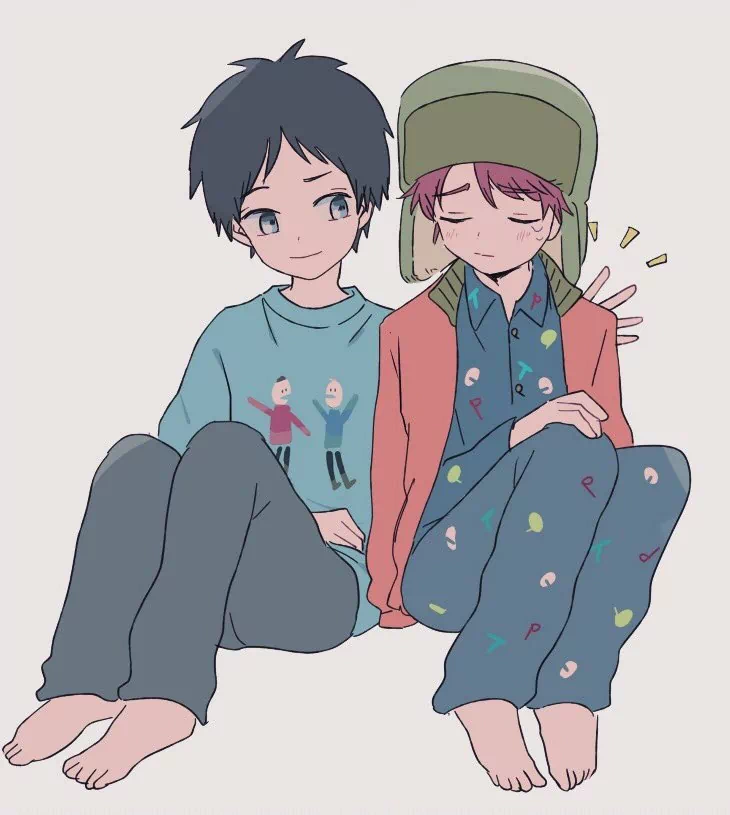 hat red hair black hair pajamas feet Kyle Broflovski Stan Marsh TV Show South Park Image