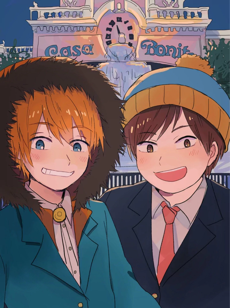 smile brown hair blonde Eric Cartman Kenny McCormick TV Show South Park Image