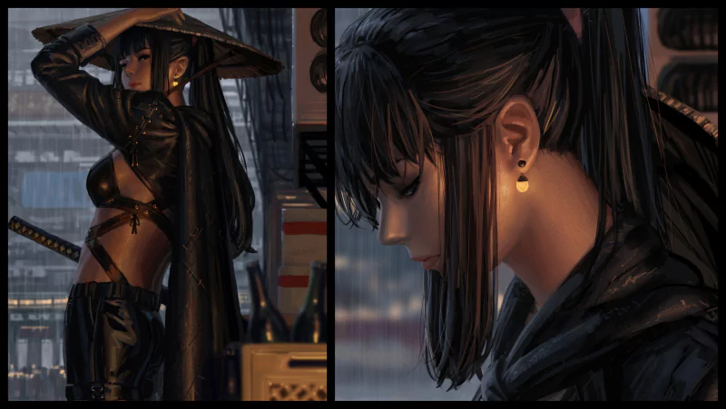 ronin rain fantasy woman warrior Image