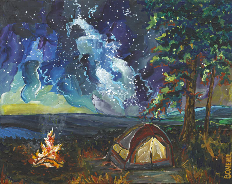 artistic camping Night Sky campfire tent Image