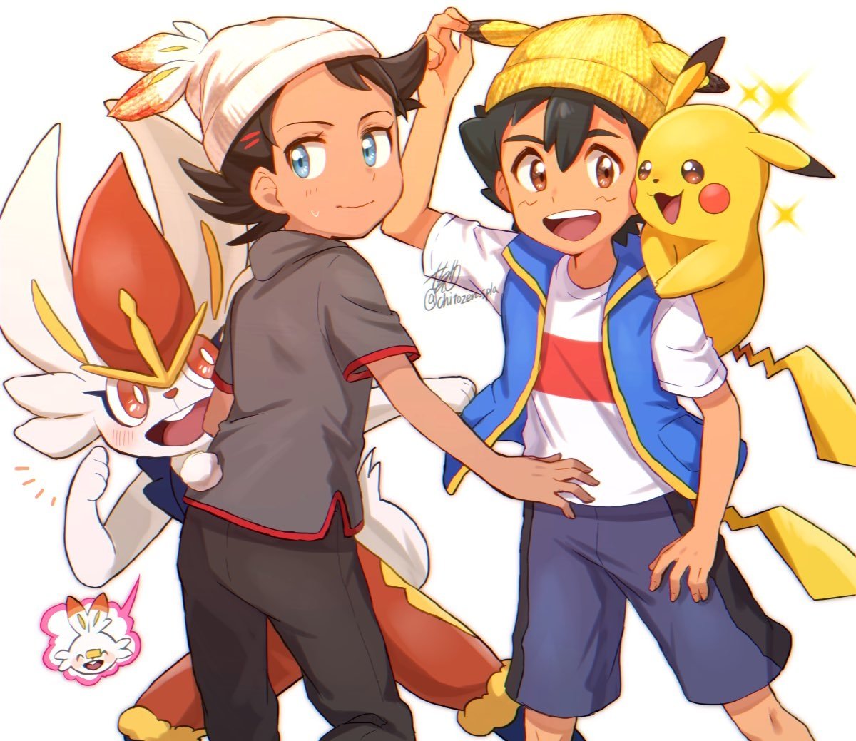 Download Black Hair Scorbunny (Pokémon) Red Eyes Brown Eyes Blue Eyes Pikachu Cinderace (Pokémon) Goh (Pokémon) Ash Ketchum Anime Pokemon Art
